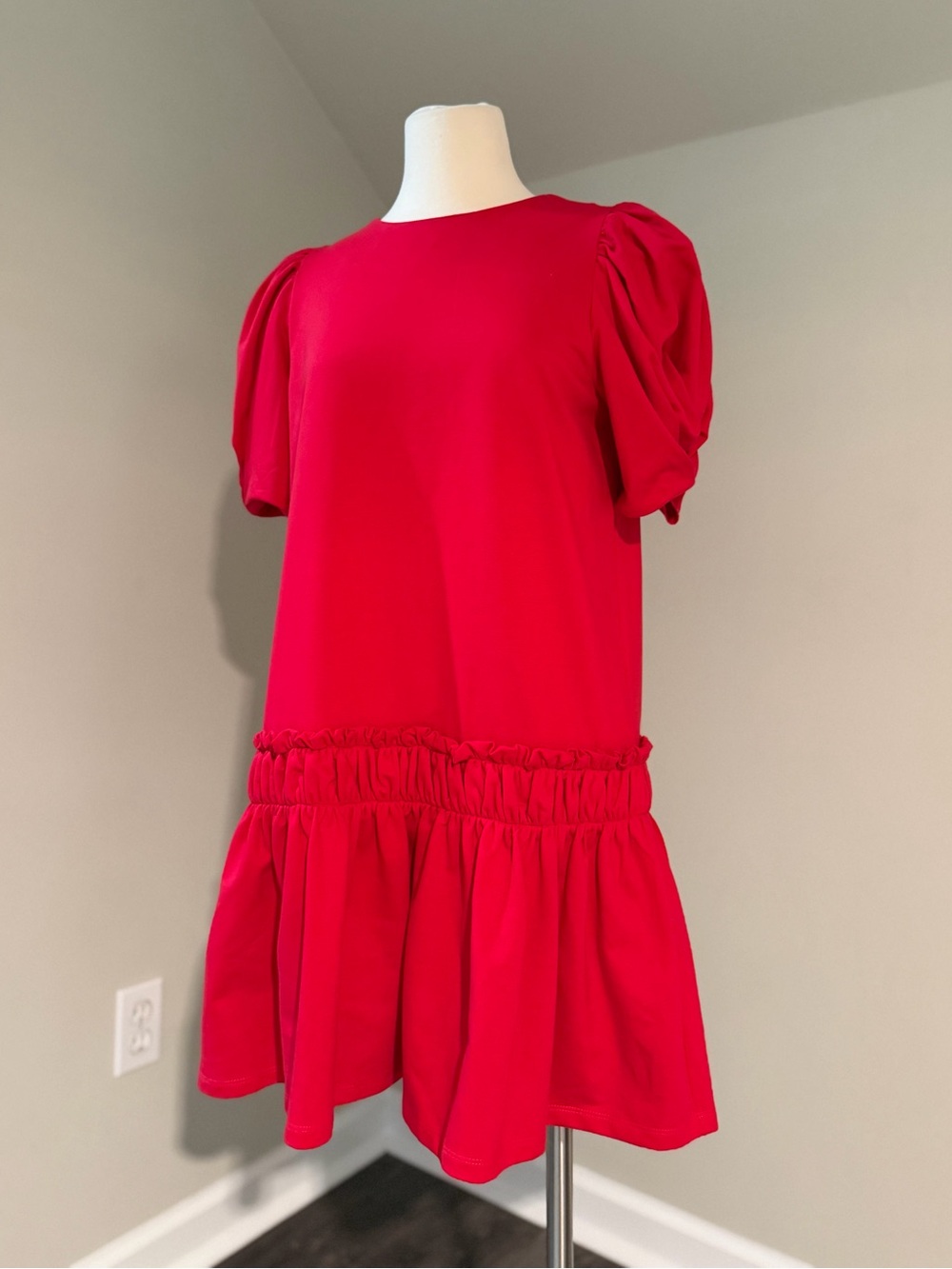 English Factory Red Mini Dress with Puff Sleeves